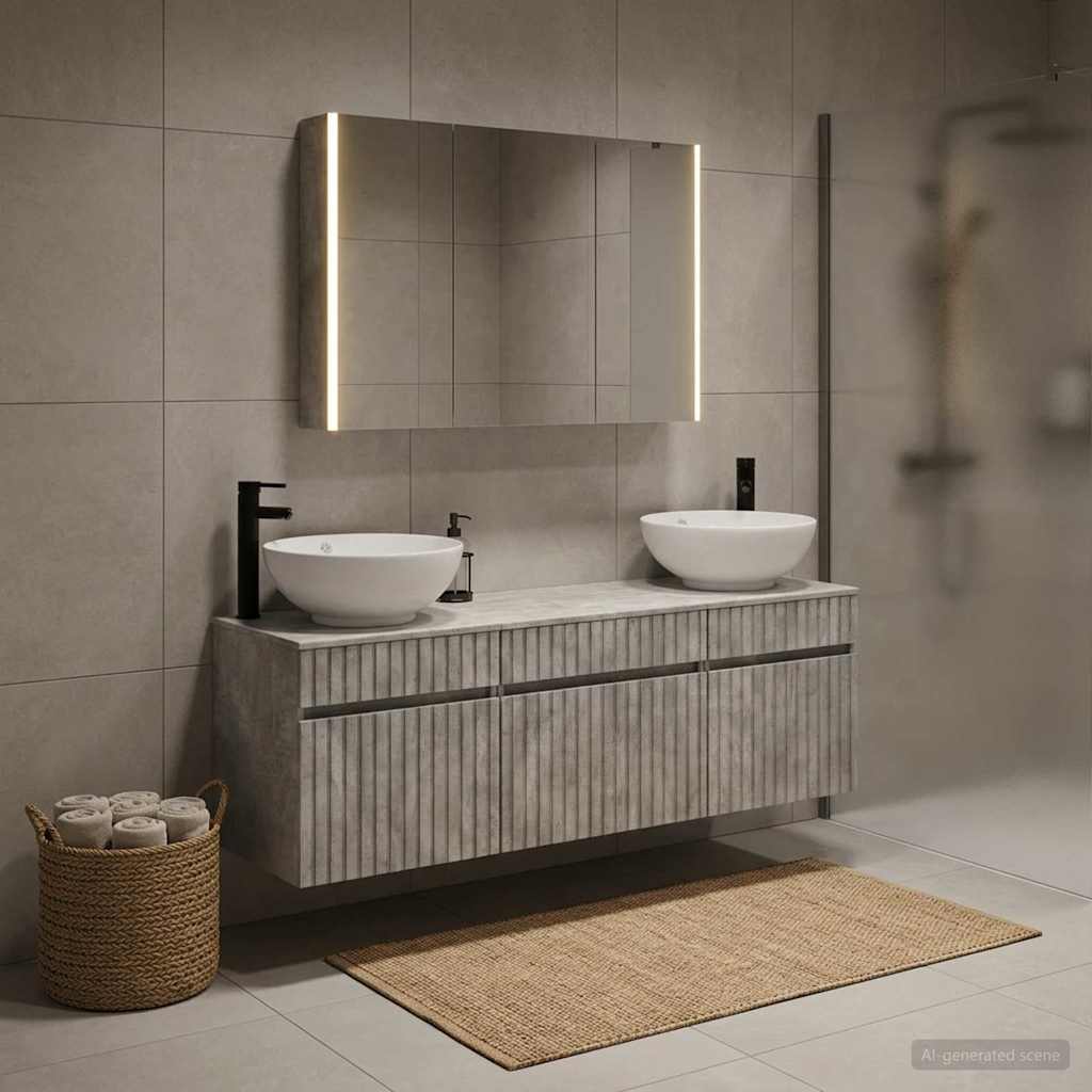 Set di Armadi da Bagno 4 pz Grigio Cemento Legno ingegnerizzato | homemem39