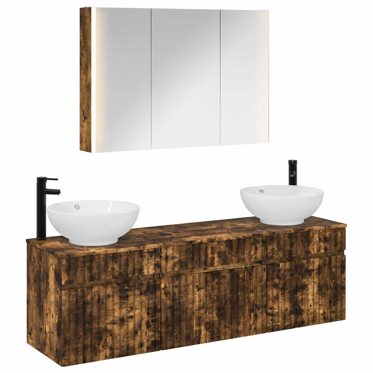 Set di Armadi da Bagno 4 pz Rovere Fumo Legno ingegnerizzato | homemem39