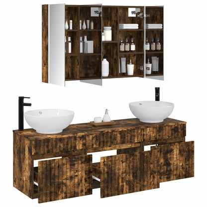 Set di Armadi da Bagno 4 pz Rovere Fumo Legno ingegnerizzato