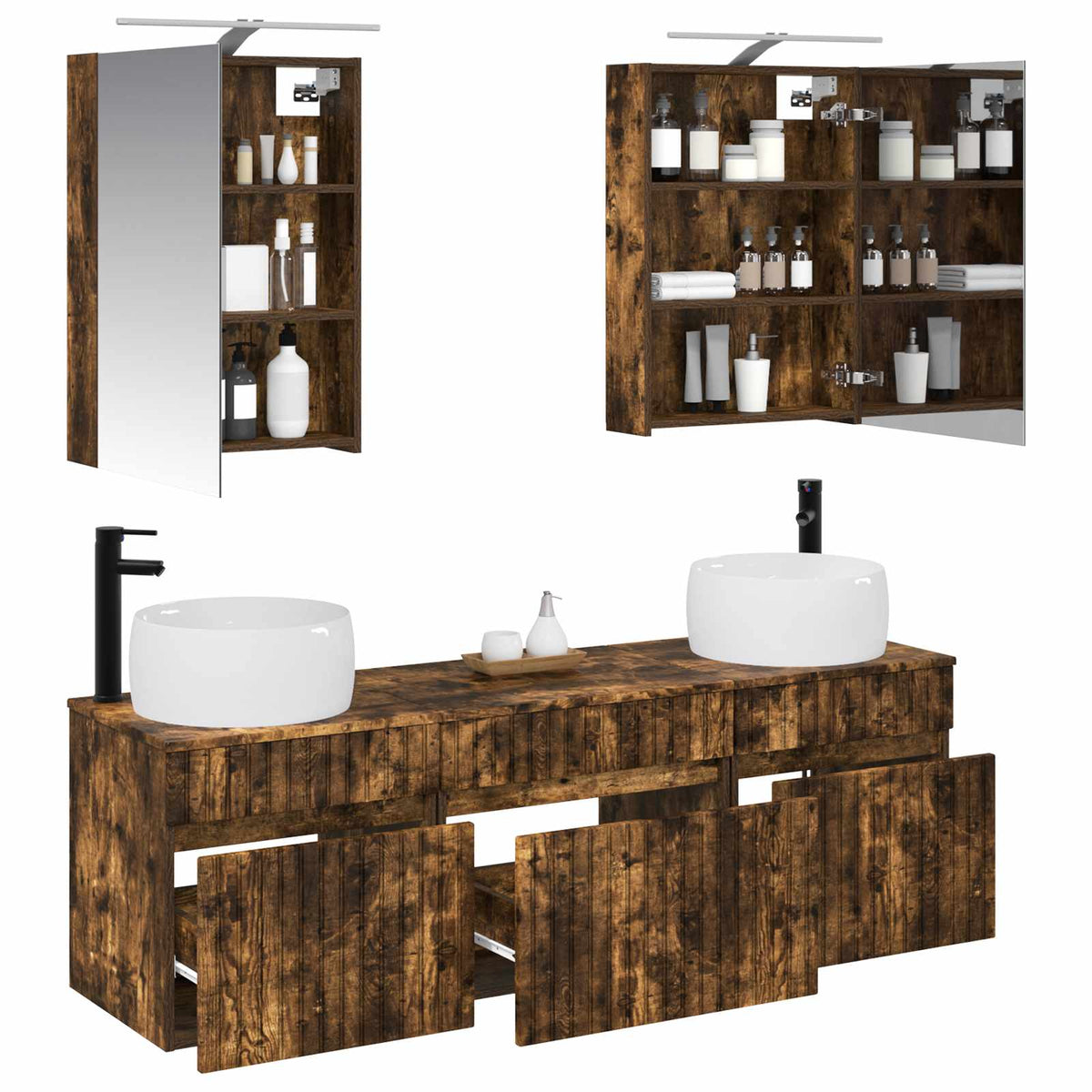 Set di Armadi da Bagno 5 pz Rovere Fumo Legno ingegnerizzato - homemem39