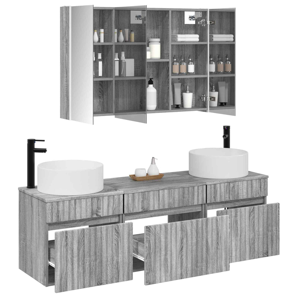 Set di Armadi da Bagno 4 pz Sonoma grigio Legno ingegnerizzato | homemem39