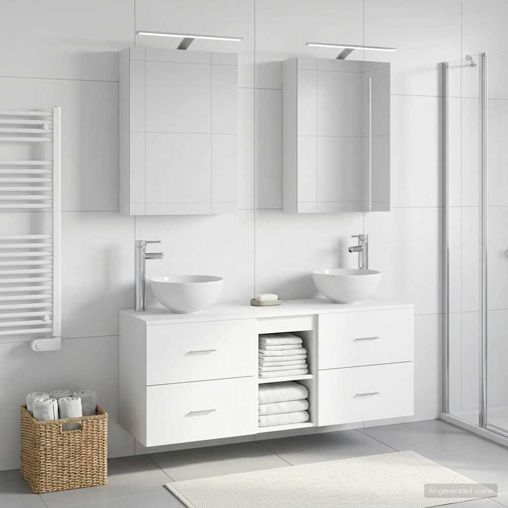 Set di Armadi da Bagno 5 pz Bianco Legno ingegnerizzato | homemem39