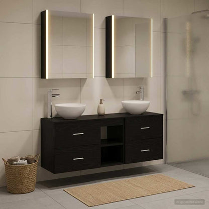 Set di Armadi da Bagno 5 pz Rovere Nero Legno ingegnerizzato | homemem39