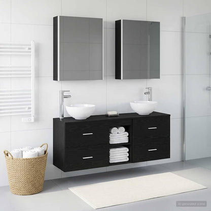 Set di Armadi da Bagno 5 pz Rovere Nero Legno ingegnerizzato | homemem39