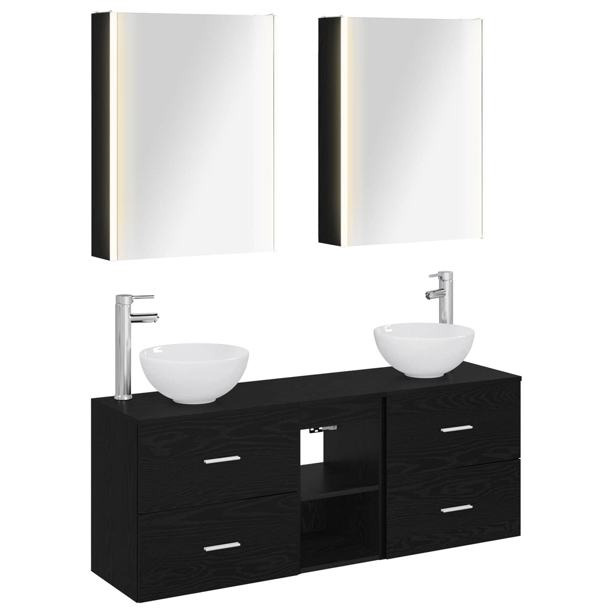 Set di Armadi da Bagno 5 pz Rovere Nero Legno ingegnerizzato | homemem39