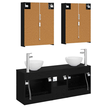 Set di Armadi da Bagno 5 pz Rovere Nero Legno ingegnerizzato | homemem39