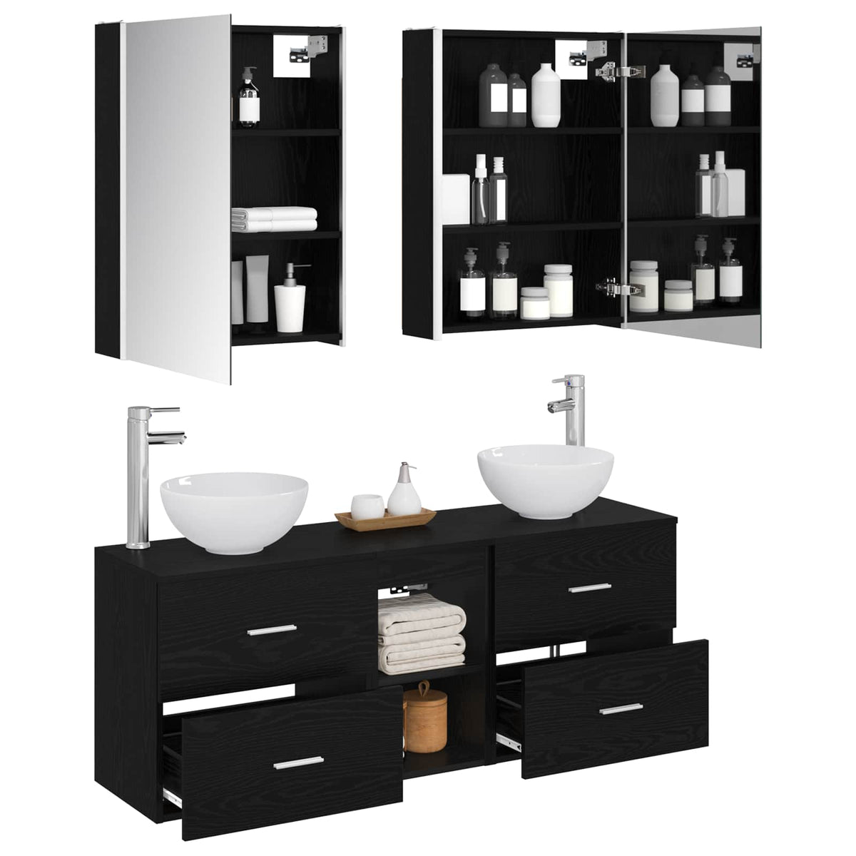 Set di Armadi da Bagno 5 pz Rovere Nero Legno ingegnerizzato | homemem39