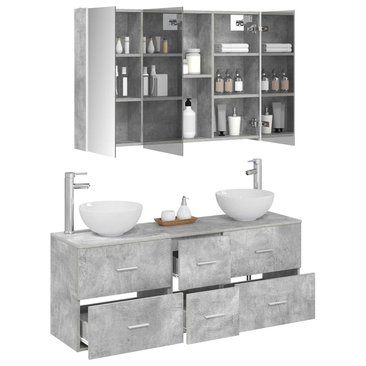 Set di mobili per il bagno 4 pz Grigio Cemento | homemem39