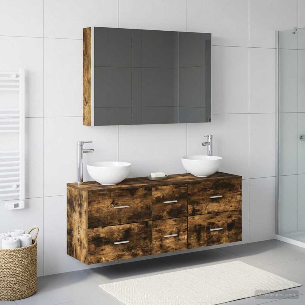 Set di mobili per il bagno 4 pz Rovere Fumo | homemem39
