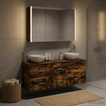 Set di mobili per il bagno 4 pz Rovere Fumo | homemem39