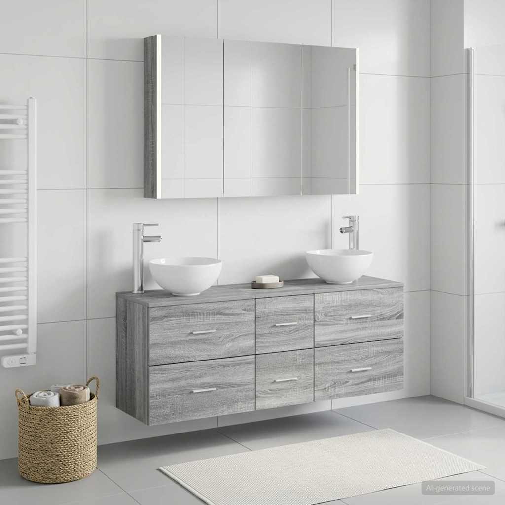 Set di mobili per il bagno 4 pz Sonoma grigio | homemem39