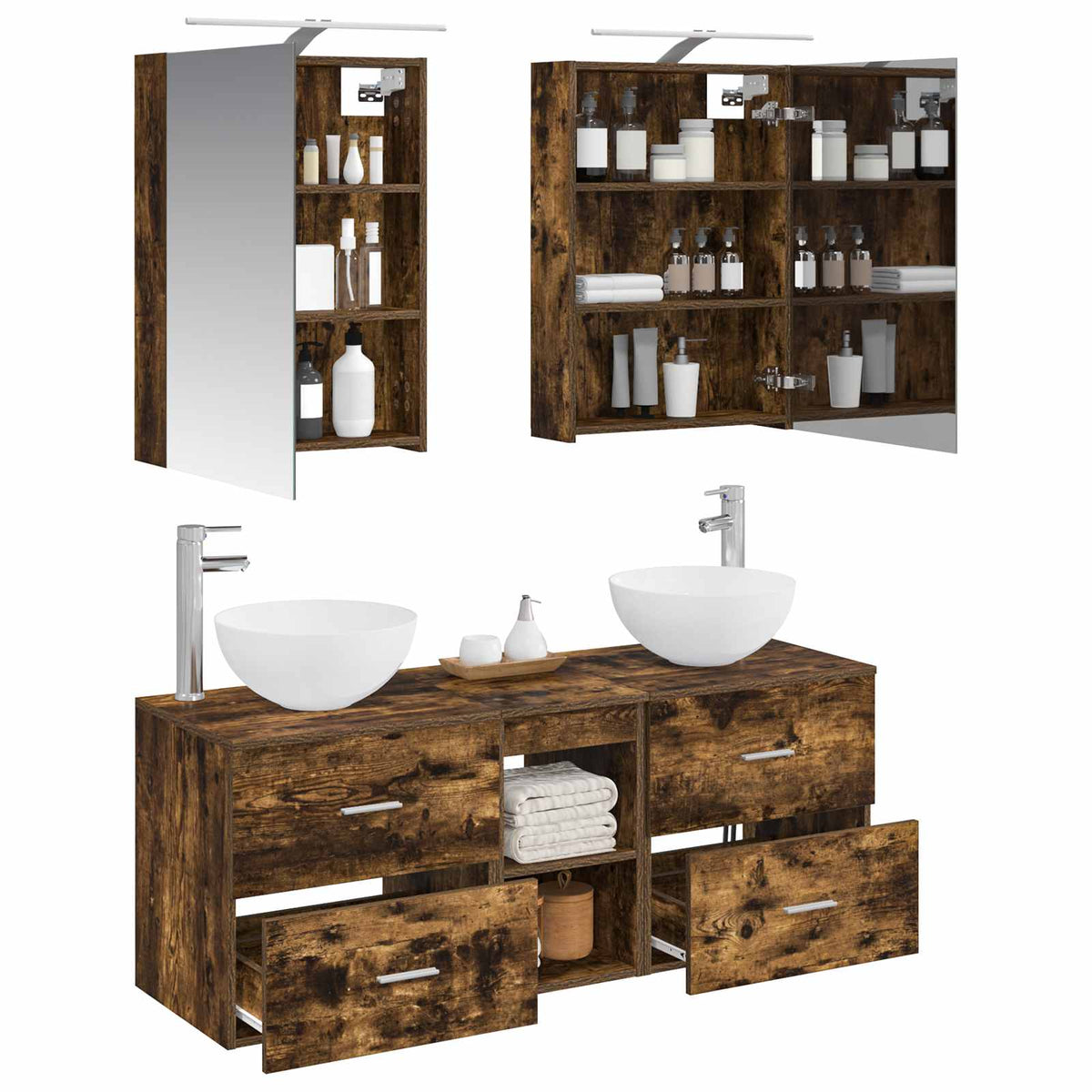 Set di mobili per il bagno 5 pz Rovere Fumo | homemem39