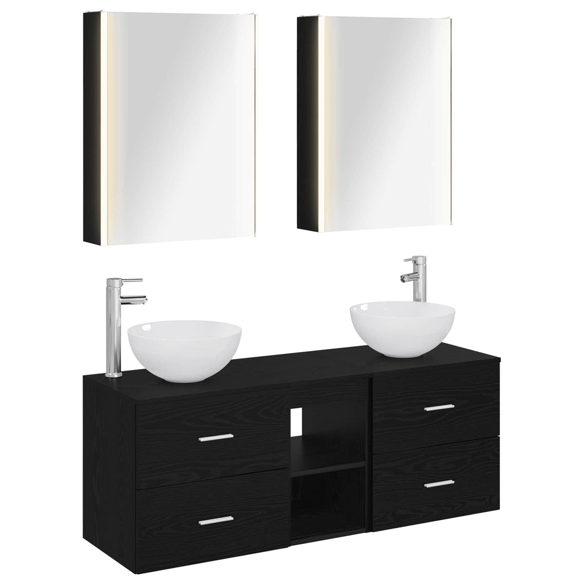 Set di mobili per il bagno 5 pz Rovere Nero | homemem39