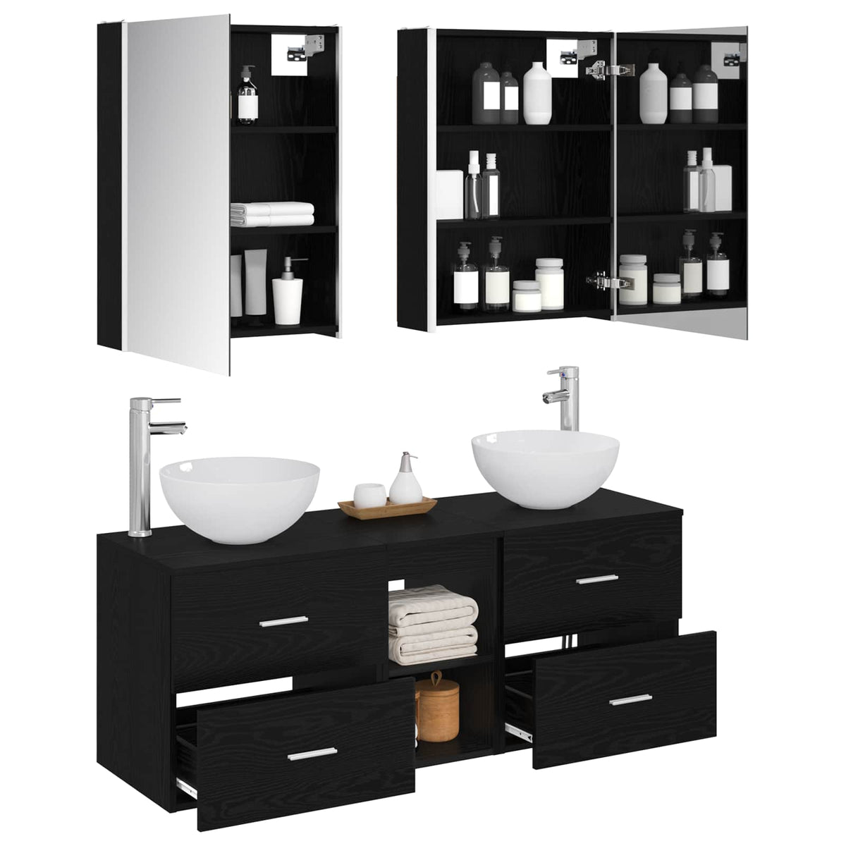 Set di mobili per il bagno 5 pz Rovere Nero | homemem39