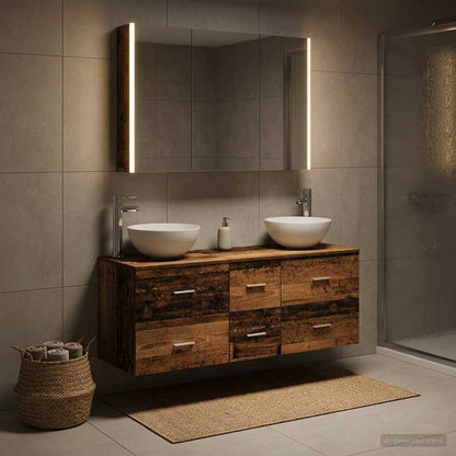Set di mobili per il bagno 4 pz Legno antico | homemem39