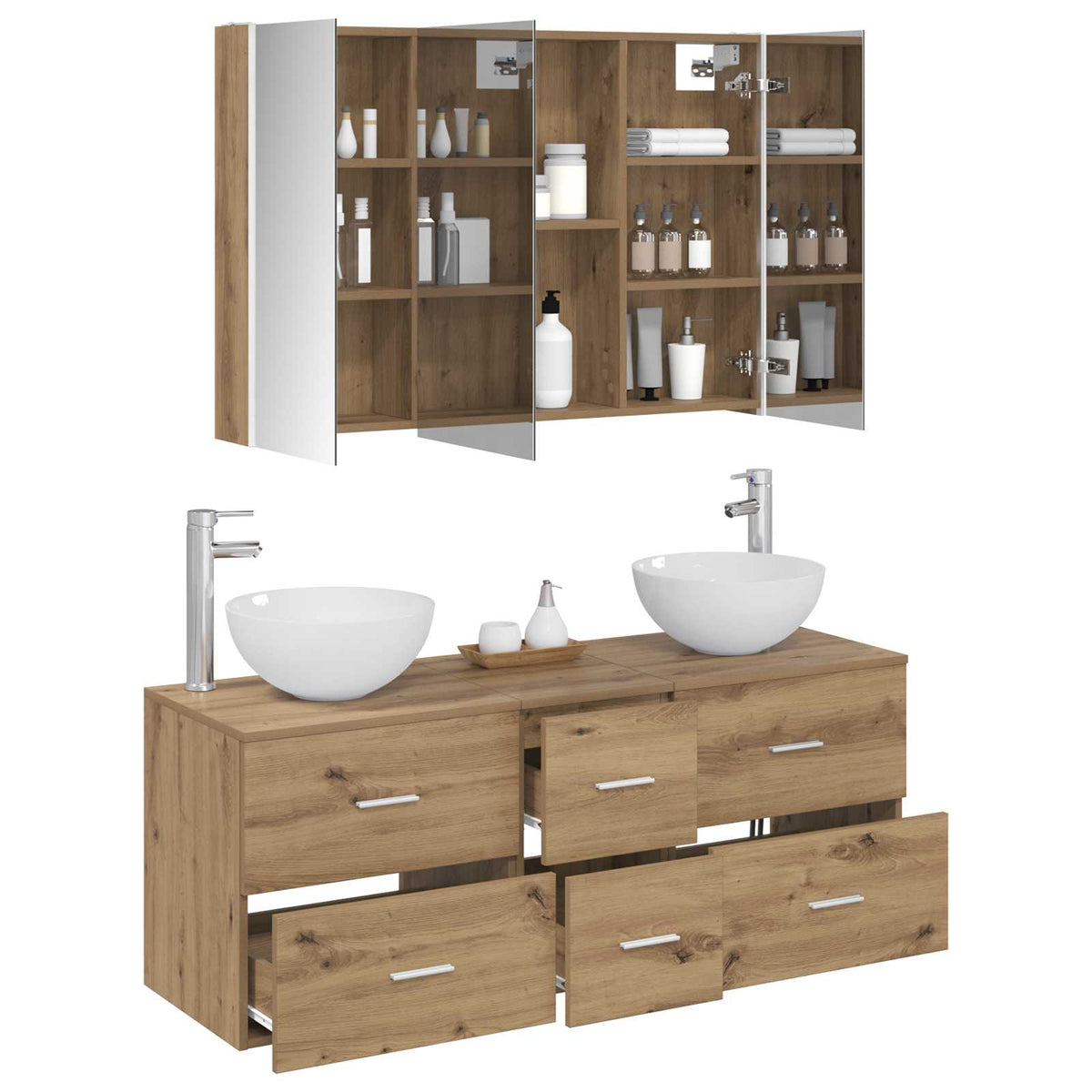 Set di mobili per il bagno 4 pz Rovere Artigianale | homemem39
