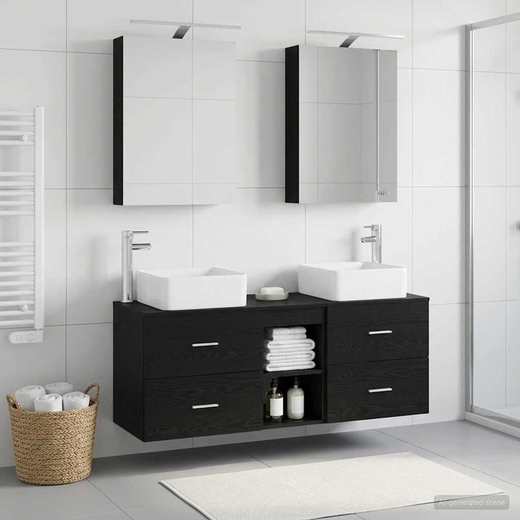 Set di mobili per il bagno 5 pz Rovere Nero | homemem39