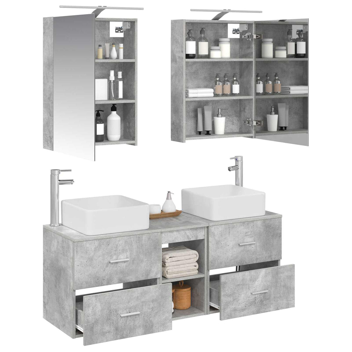 Set di mobili per il bagno 5 pz Grigio Cemento | homemem39