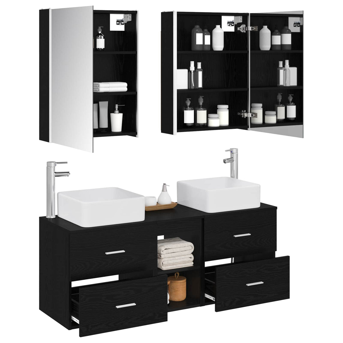 Set di mobili per il bagno 5 pz Rovere Nero | homemem39
