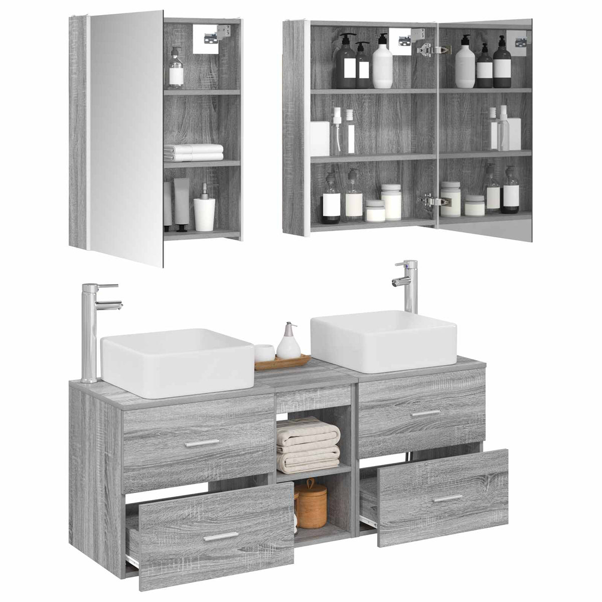 Set di mobili per il bagno 5 pz Sonoma grigio | homemem39