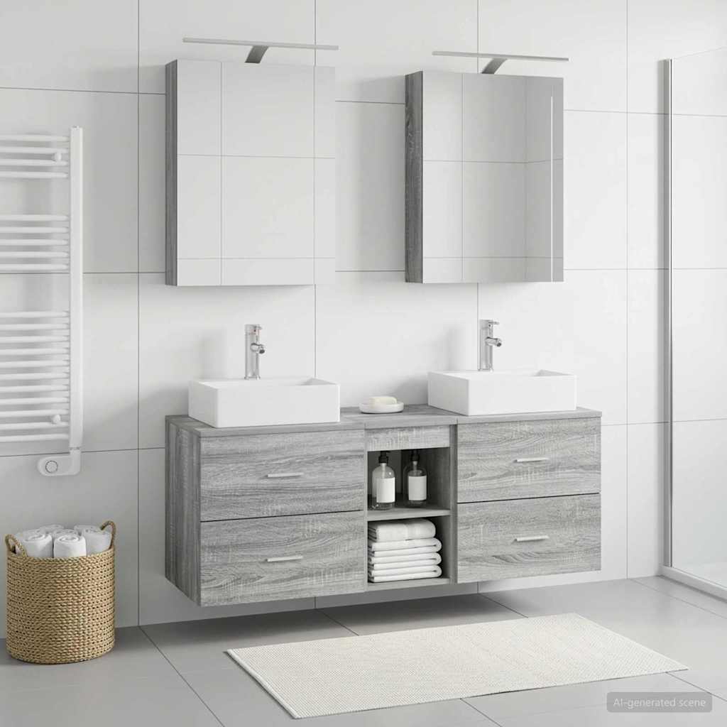 Set di mobili per il bagno 5 pz Sonoma grigio | homemem39