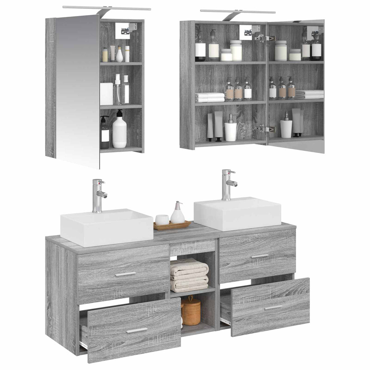 Set di mobili per il bagno 5 pz Sonoma grigio | homemem39