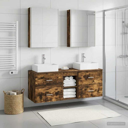 Set di mobili per il bagno 5 pz Rovere Fumo | homemem39