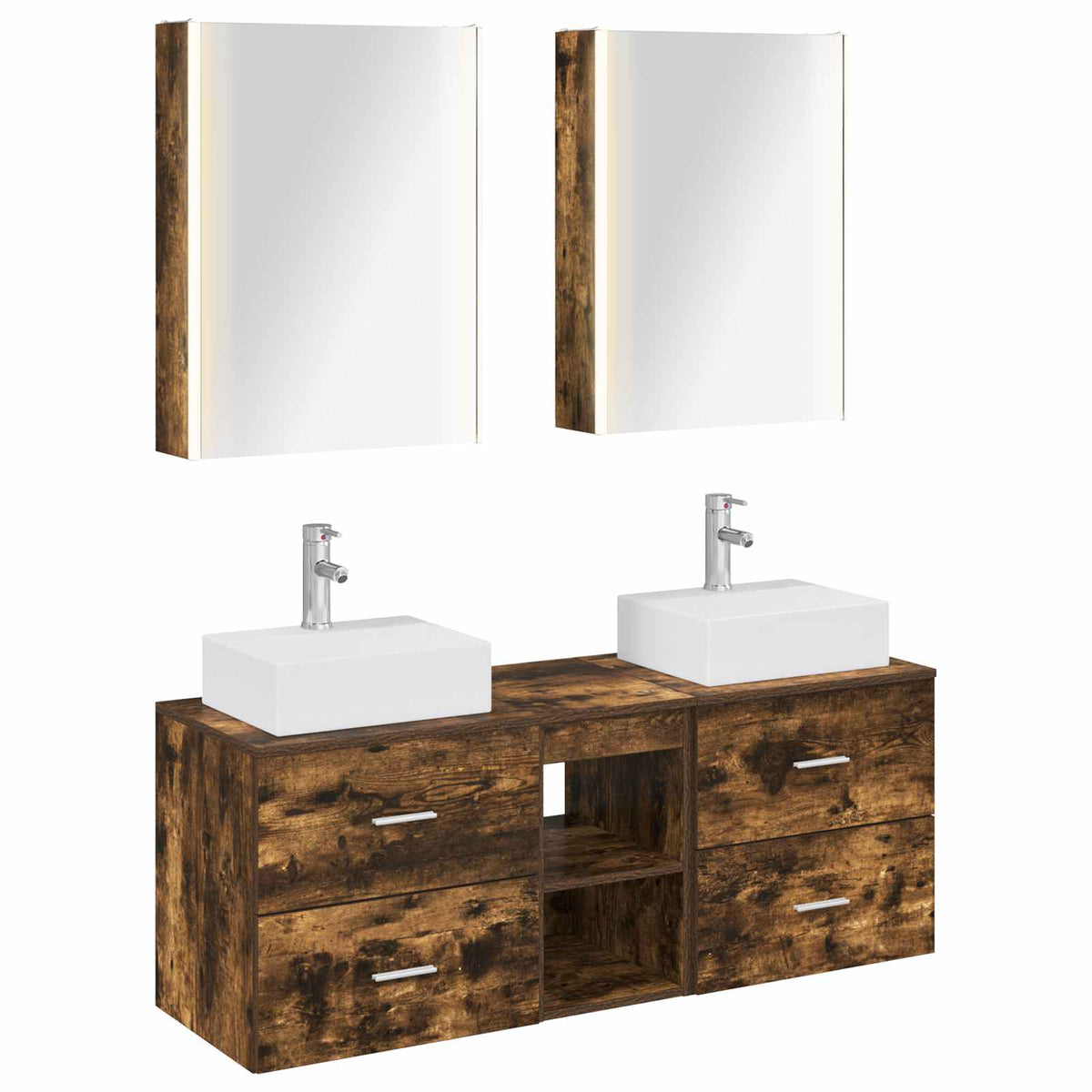 Set di mobili per il bagno 5 pz Rovere Fumo | homemem39