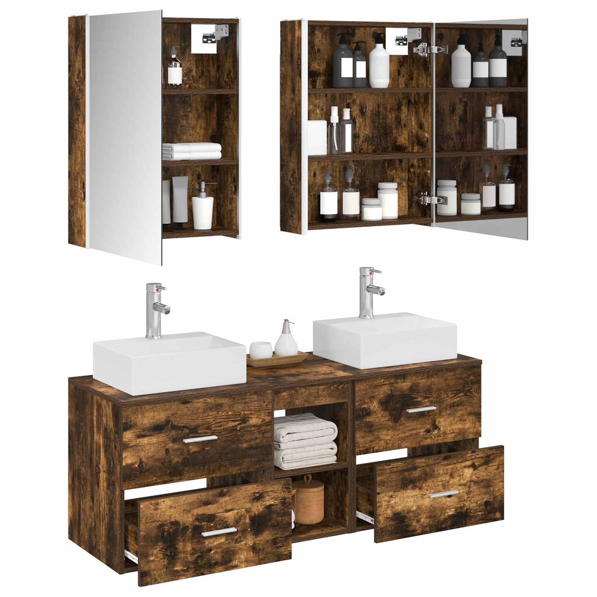 Set di mobili per il bagno 5 pz Rovere Fumo | homemem39