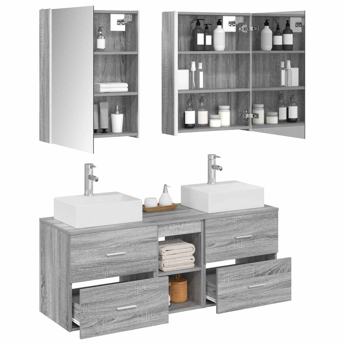 Set di mobili per il bagno 5 pz Sonoma grigio | homemem39