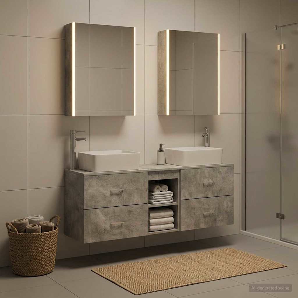 Set di mobili per il bagno 5 pz Grigio Cemento | homemem39