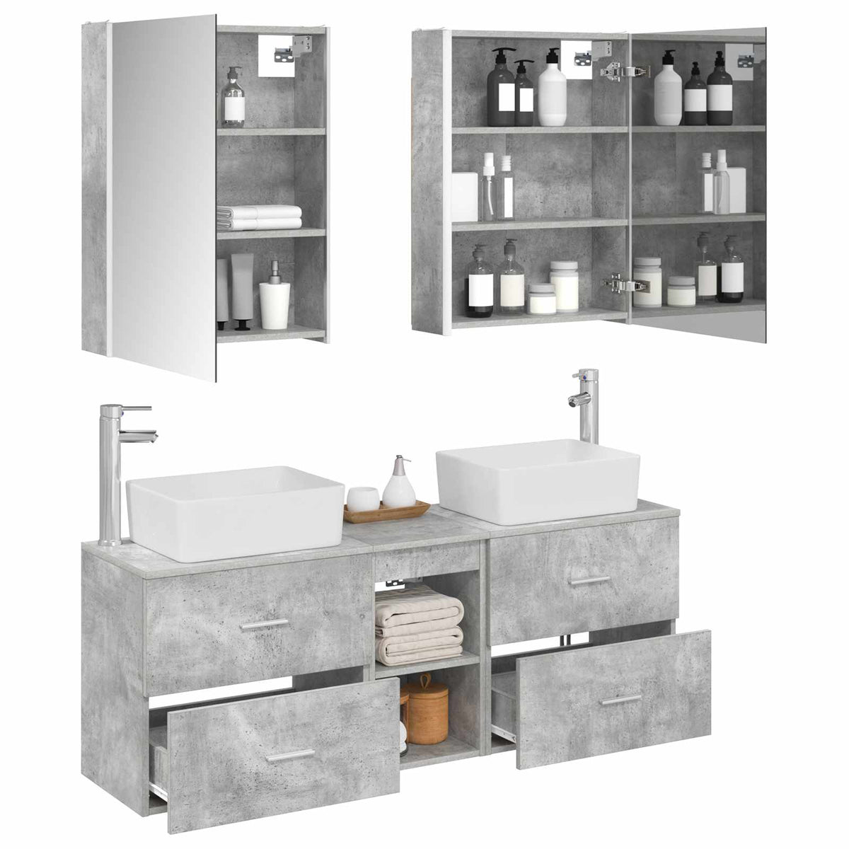 Set di mobili per il bagno 5 pz Grigio Cemento | homemem39