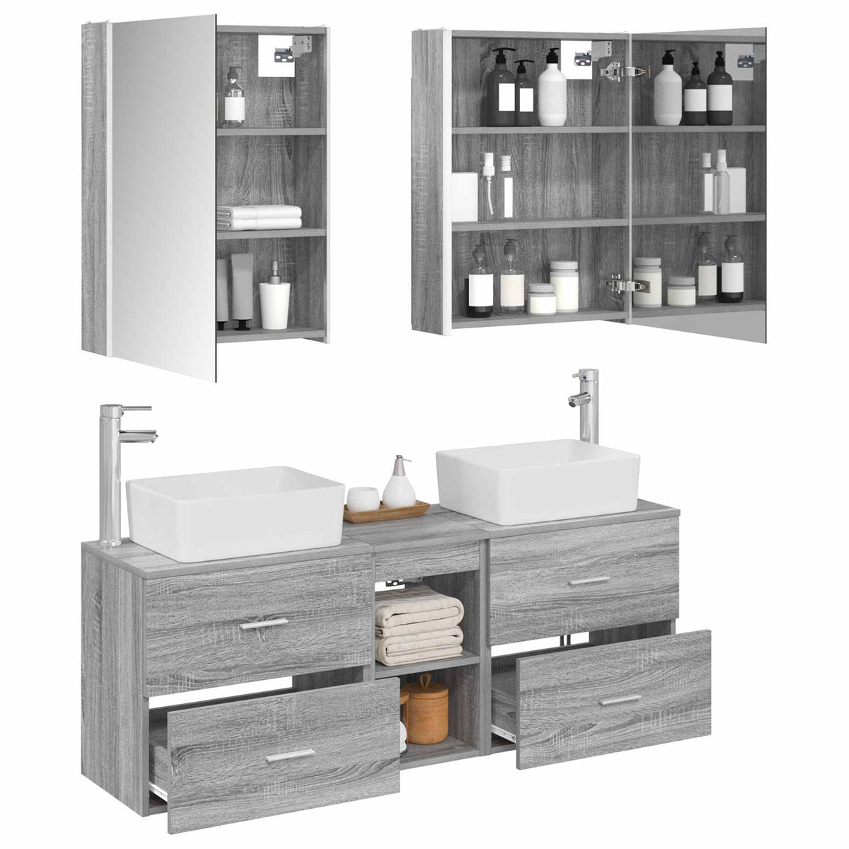 Set di mobili per il bagno 5 pz Sonoma grigio | homemem39