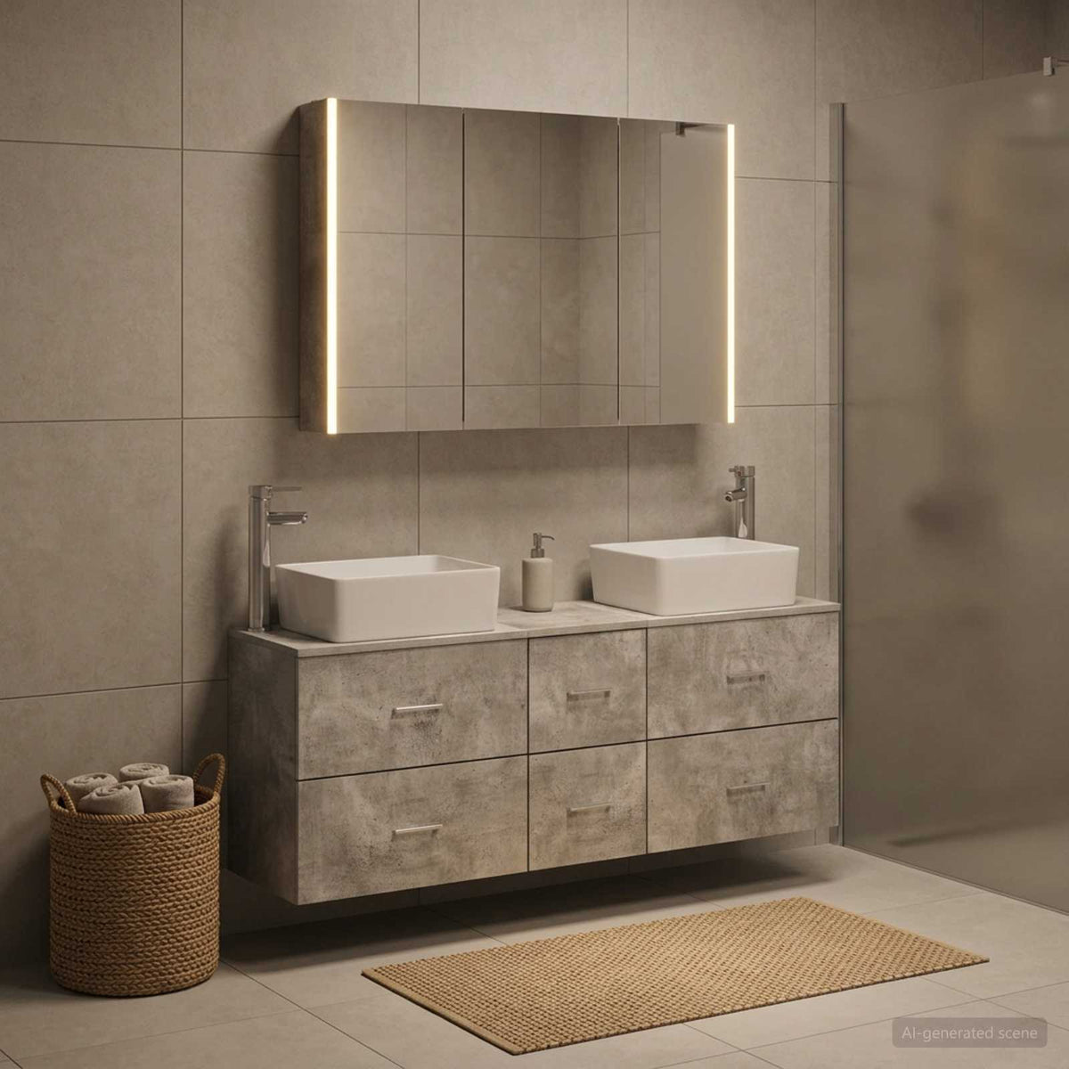 Set di mobili per il bagno 4 pz Grigio Cemento | homemem39