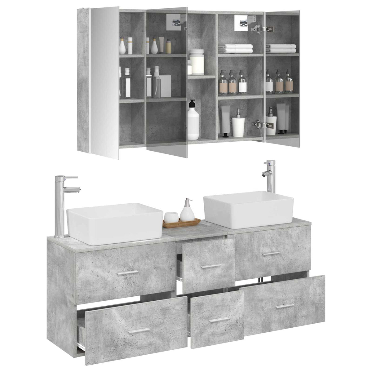 Set di mobili per il bagno 4 pz Grigio Cemento | homemem39