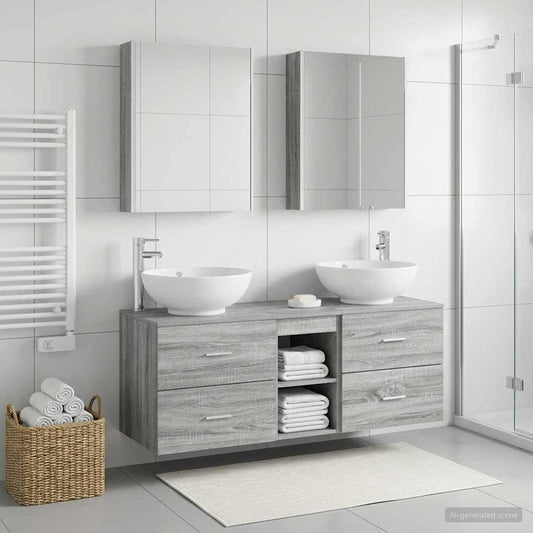Set di mobili per il bagno 5 pz Sonoma grigio