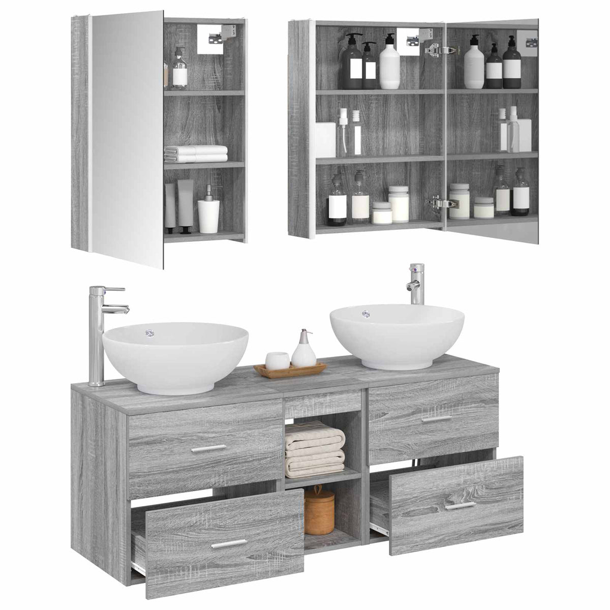 Set di mobili per il bagno 5 pz Sonoma grigio