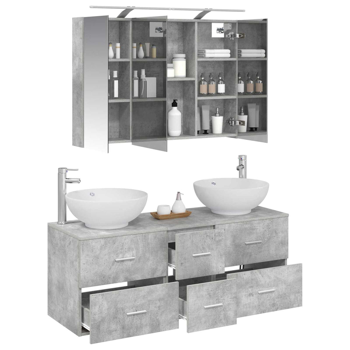Set di mobili per il bagno 4 pz Grigio Cemento | homemem39