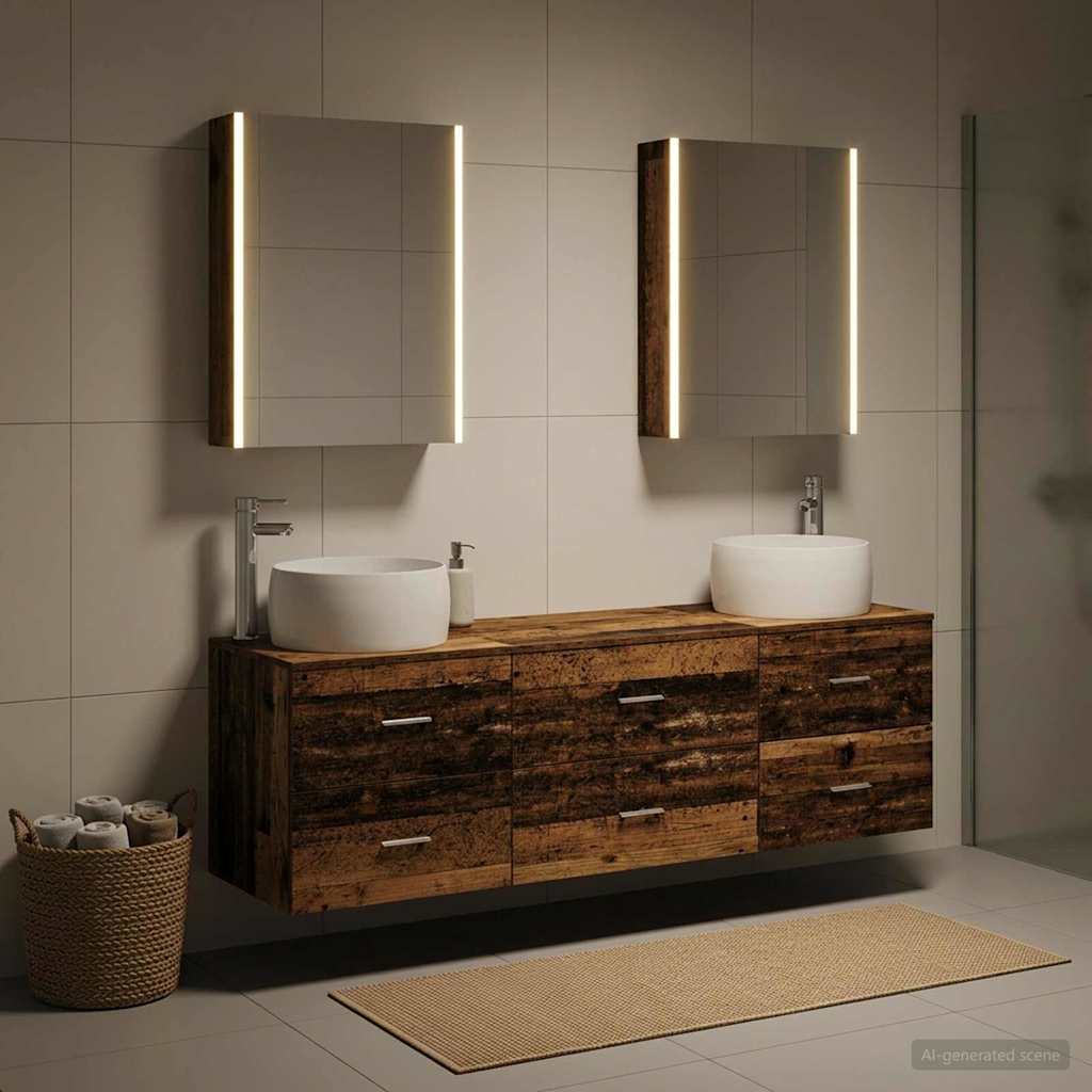 Set di mobili per il bagno 5 pz Legno antico | homemem39