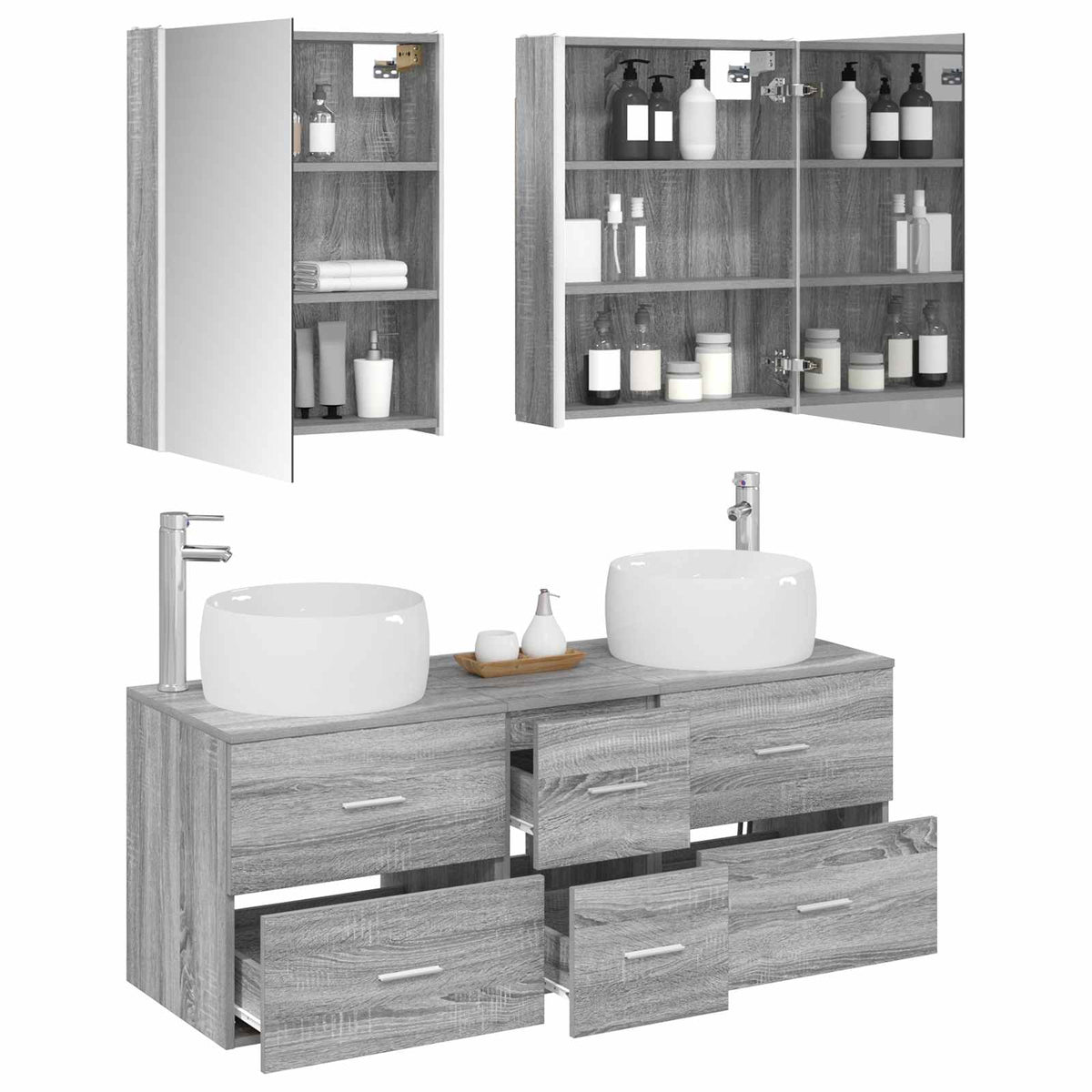 Set di mobili per il bagno 5 pz Sonoma grigio | homemem39