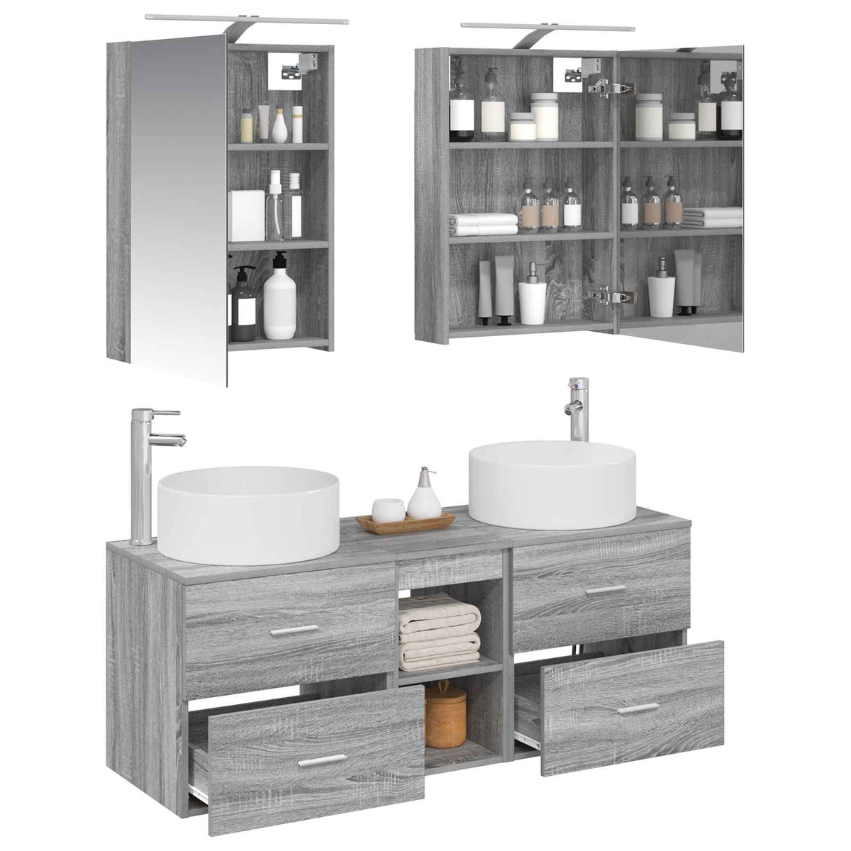 Set di mobili per il bagno 5 pz Sonoma grigio | homemem39