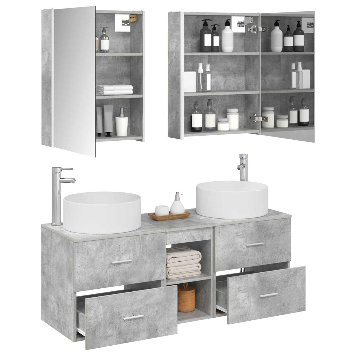 Set di mobili per il bagno 5 pz Grigio Cemento | homemem39