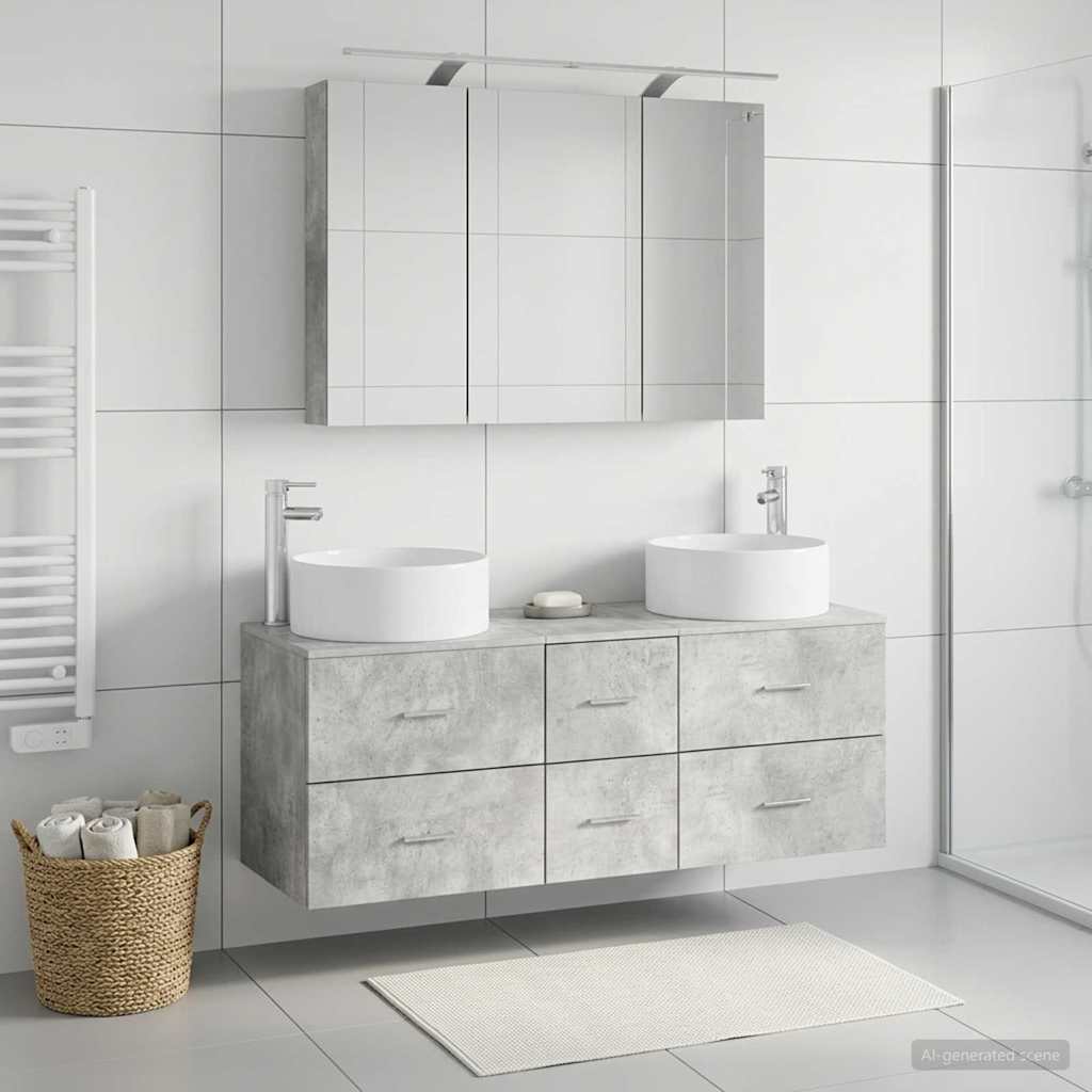 Set di mobili per il bagno 4 pz Grigio Cemento | homemem39