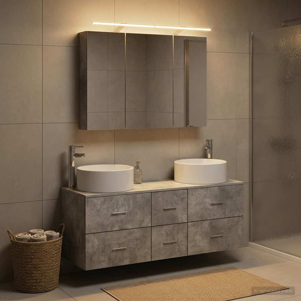 Set di mobili per il bagno 4 pz Grigio Cemento | homemem39