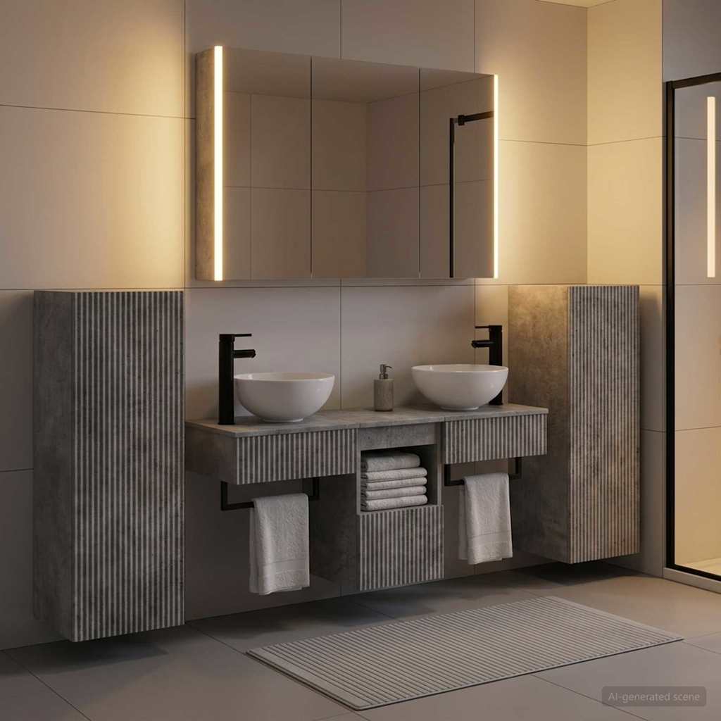 Set di mobili per il bagno 6 pz Grigio Cemento | homemem39
