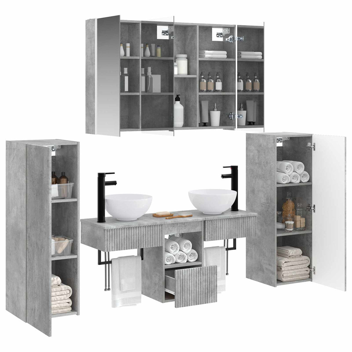 Set di mobili per il bagno 6 pz Grigio Cemento | homemem39