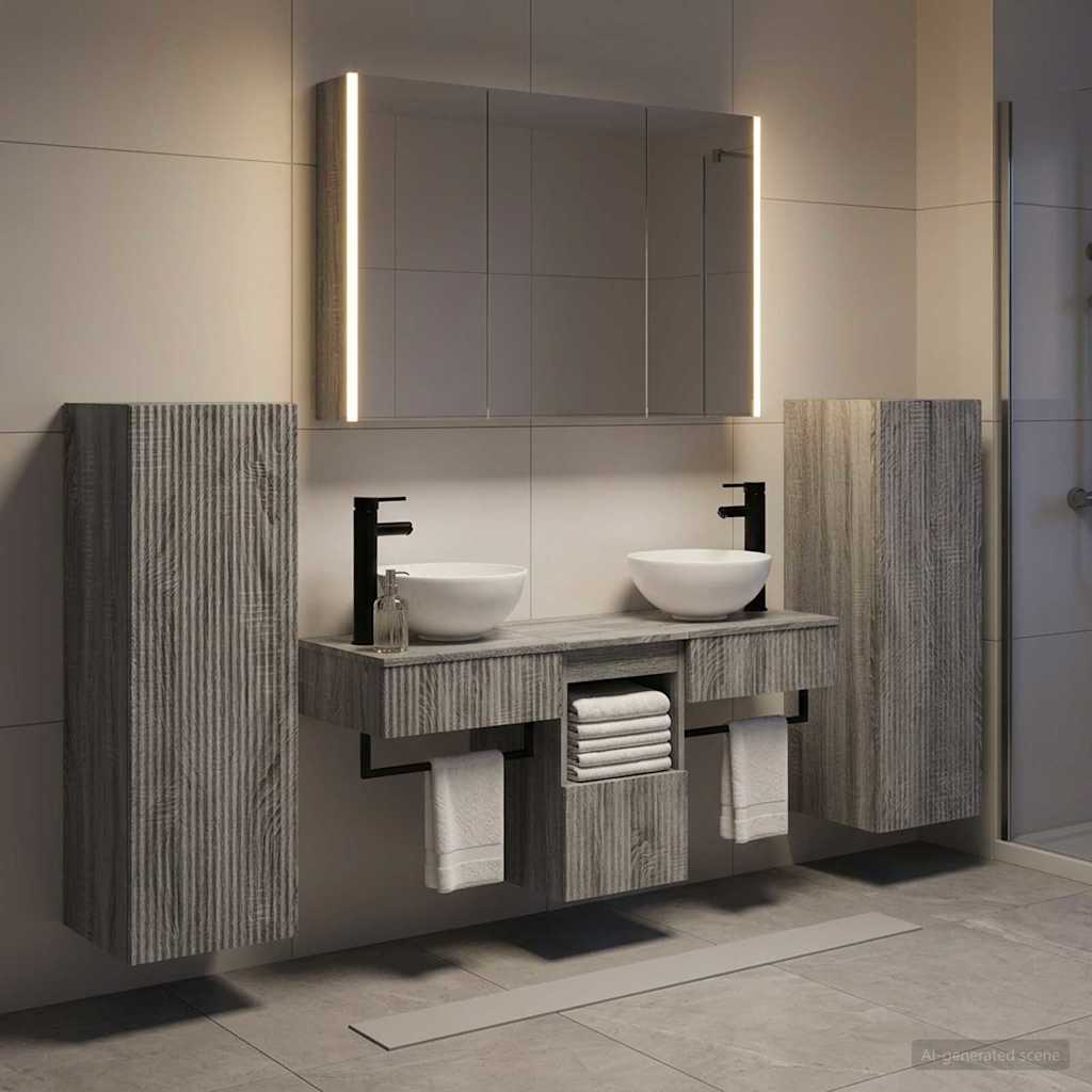 Set di mobili per il bagno 6 pz Sonoma grigio | homemem39