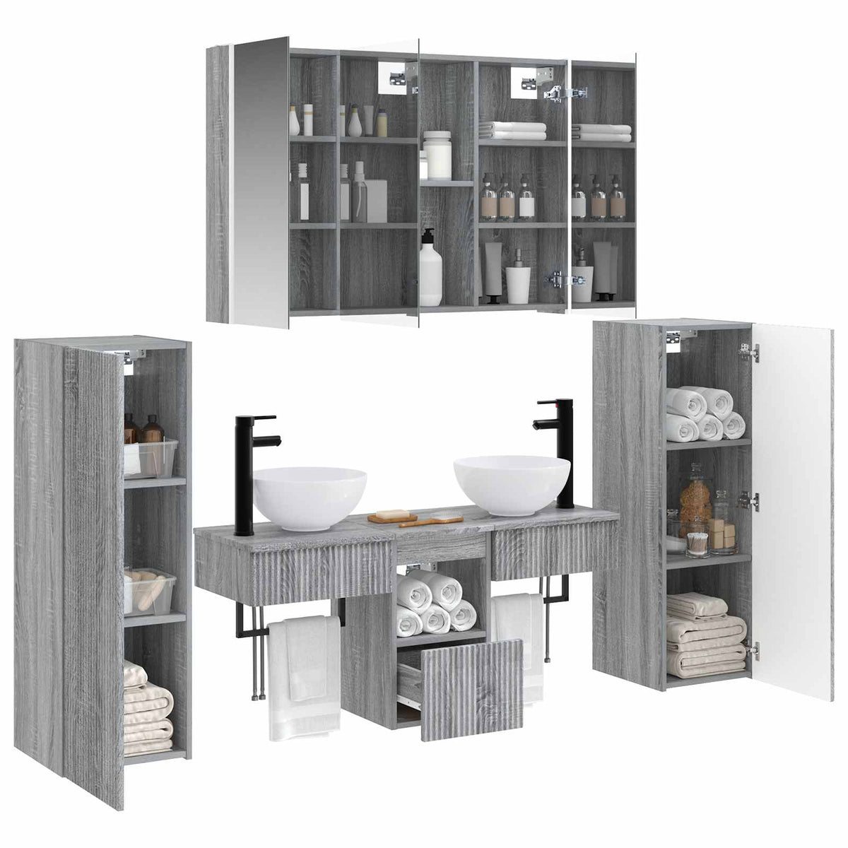 Set di mobili per il bagno 6 pz Sonoma grigio | homemem39