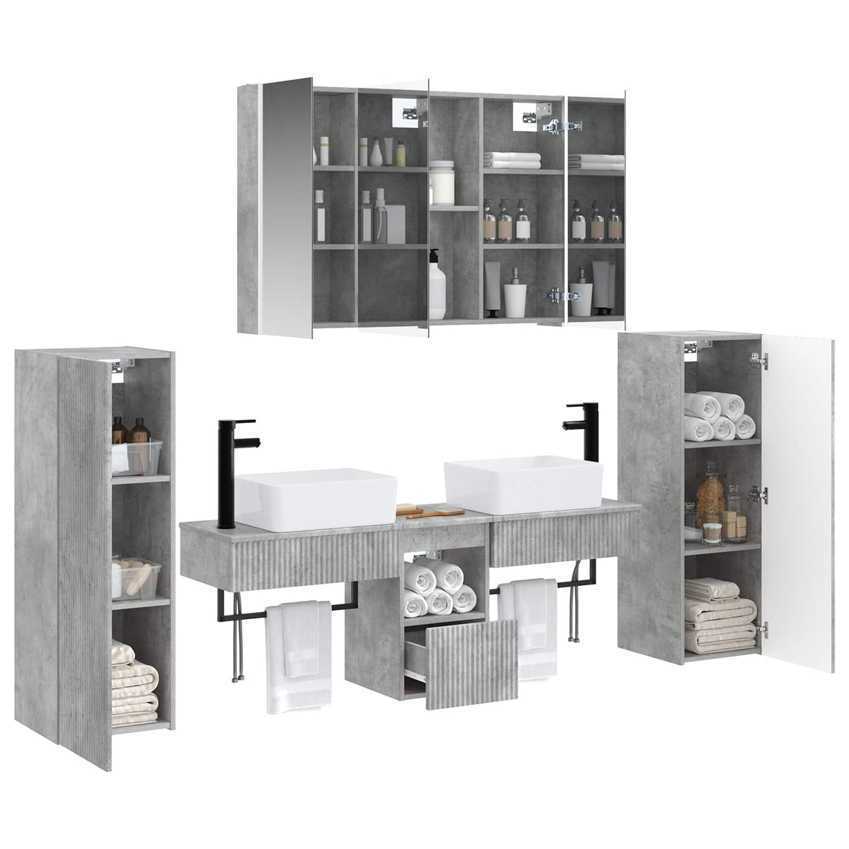 Set di mobili per il bagno 6 pz Grigio Cemento | homemem39