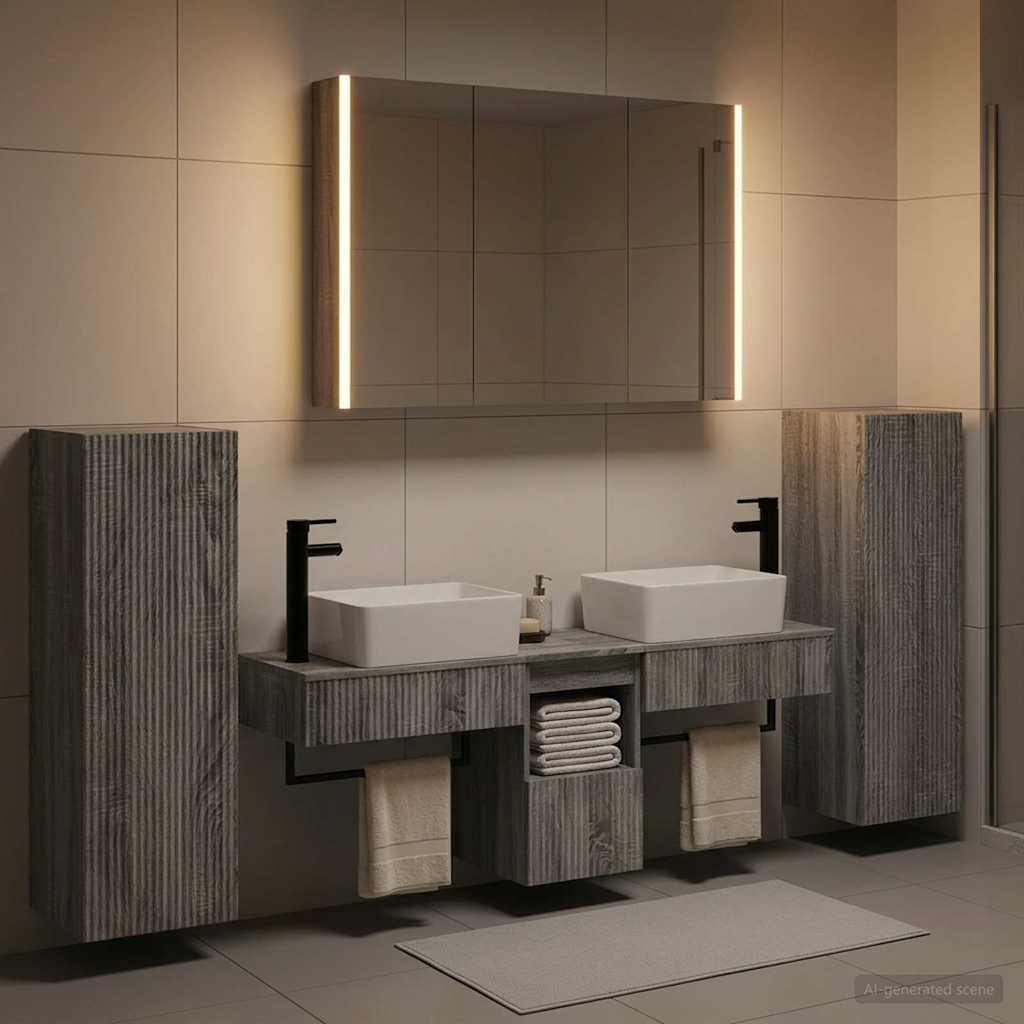 Set di mobili per il bagno 6 pz Sonoma grigio | homemem39
